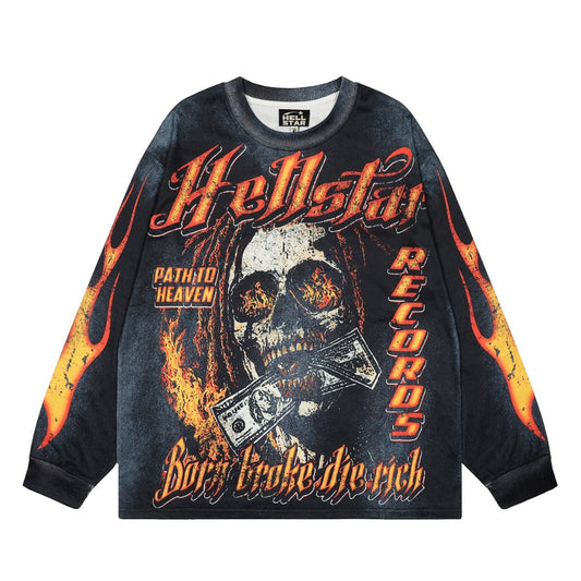 HELLSTAR ヘルスター スカルプリント クルーネック 長袖スウェット ブラックウォッシュ