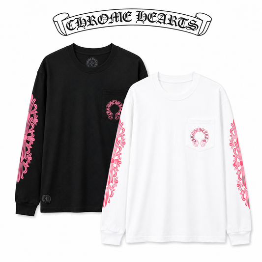 CHROME HEARTS クロムハーツ ウォッシュ加工 立体プリント ロングスリーブTシャツ ホワイト