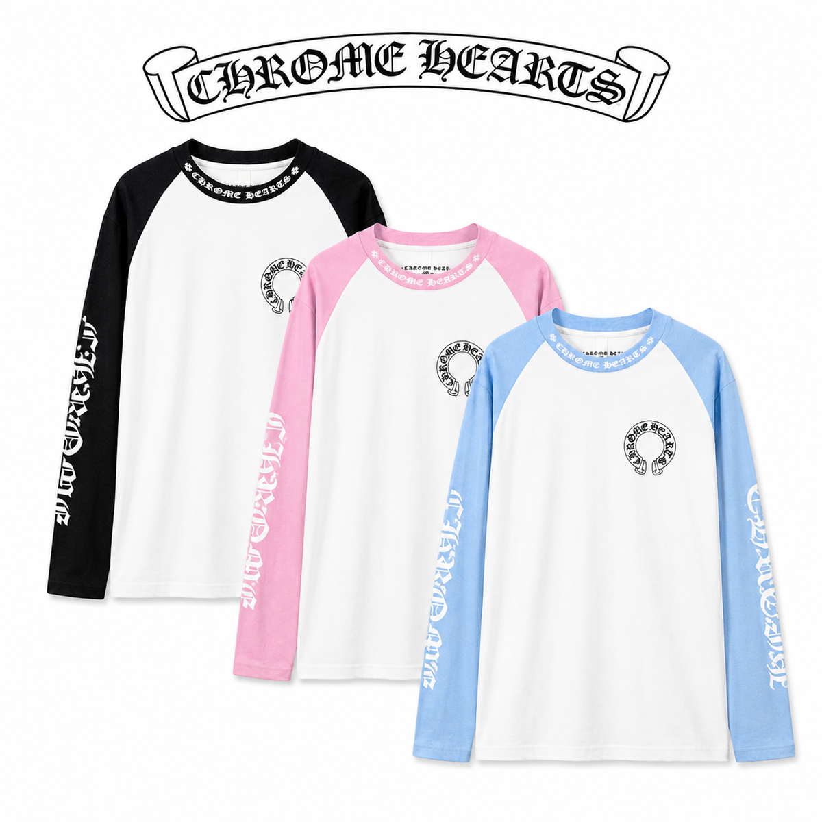 CHROME HEARTS クロムハーツ ウォッシュ加工 立体プリント 長袖Tシャツ