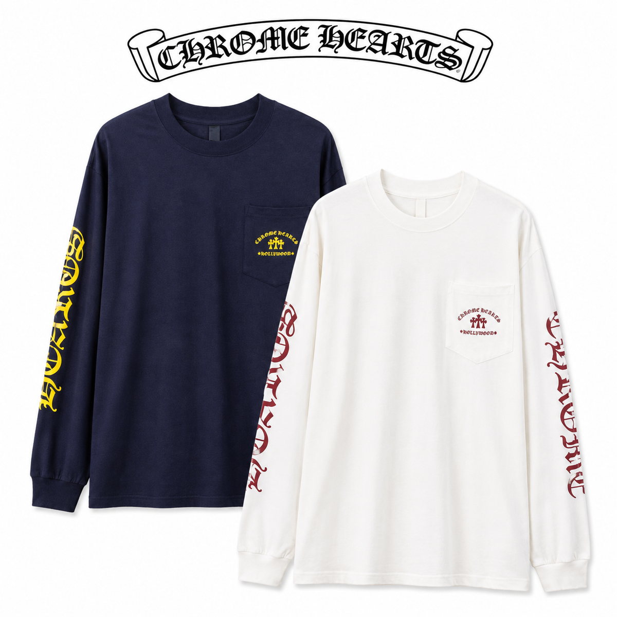 CHROME HEARTS クロムハーツ 長袖Tシャツ ウォッシュ加工 立体プリント