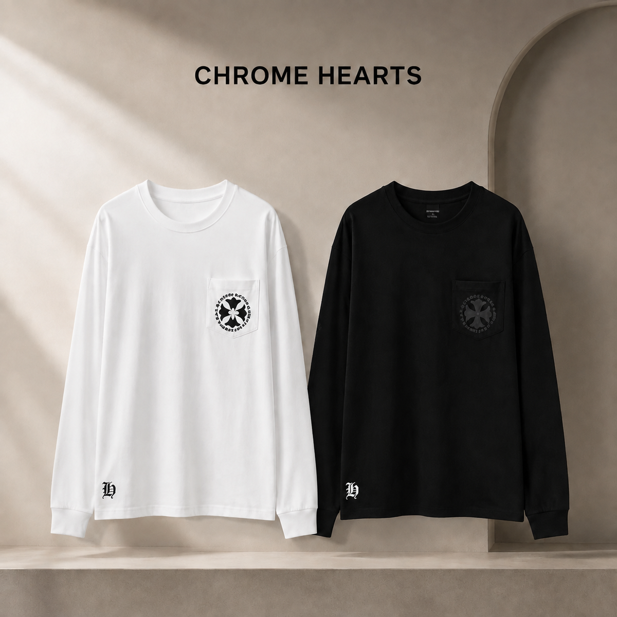 Chrome Hearts クロムハーツ 長袖Tシャツ ブラック/ホワイト