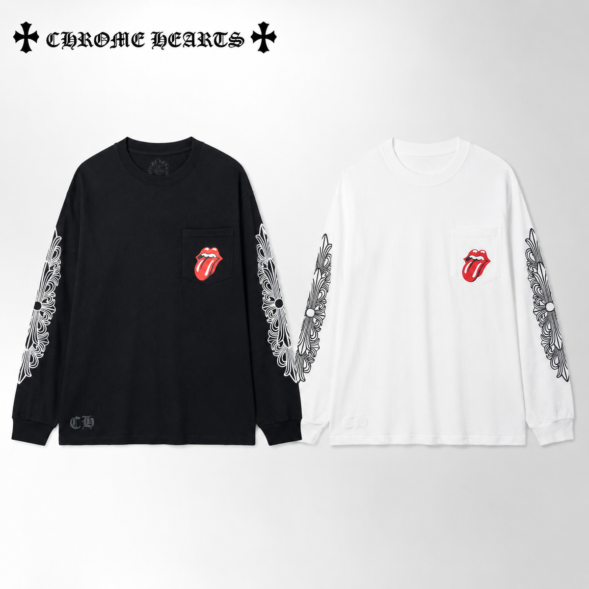 CHROME HEARTS クロムハーツ  手の込んだウォッシュ加工 立体プリント 長袖Tシャツ