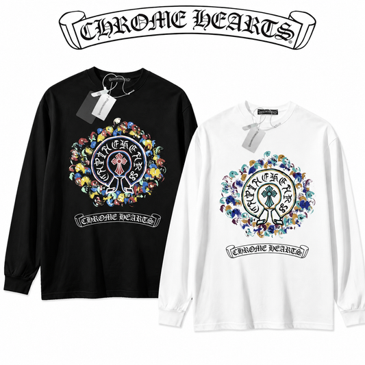 CHROME HEARTS クロムハーツ 長袖Tシャツ アイリス クロスモチーフ ホワイト/ブラック