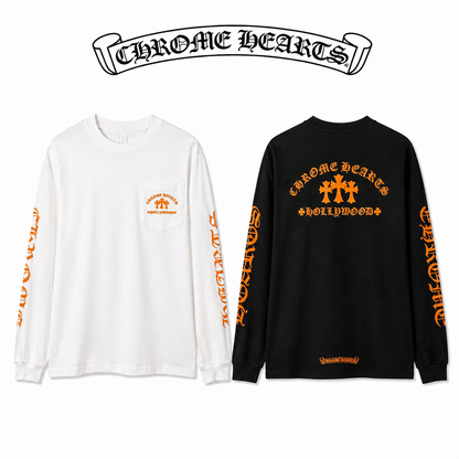 Chrome Hearts クロムハーツ 26SS 新作 ユニセックス ゆったりフィット 長袖Tシャツ (ホワイト/ブラック) - 綿100% ダブルストレッチ素材 (320g)