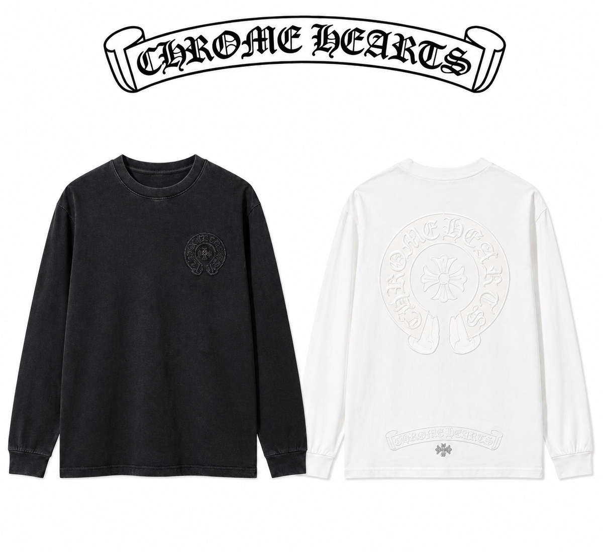 CHROME HEARTSクロムハーツ 26SS 春夏新作 ユニセックス ゆったり長袖Tシャツ オフホワイト/ブラック