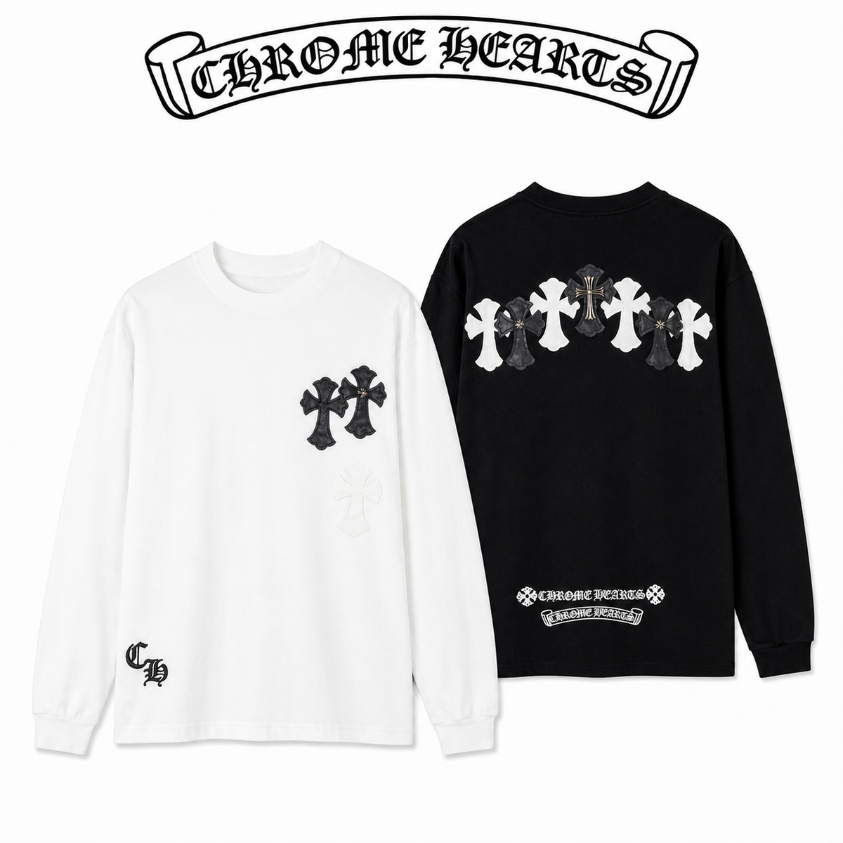 Chrome Hearts クロムハーツ 26SS 春夏新作 ユニセックス ルーズフィット 320g 双糸コットン ロングスリーブTシャツ ブラック