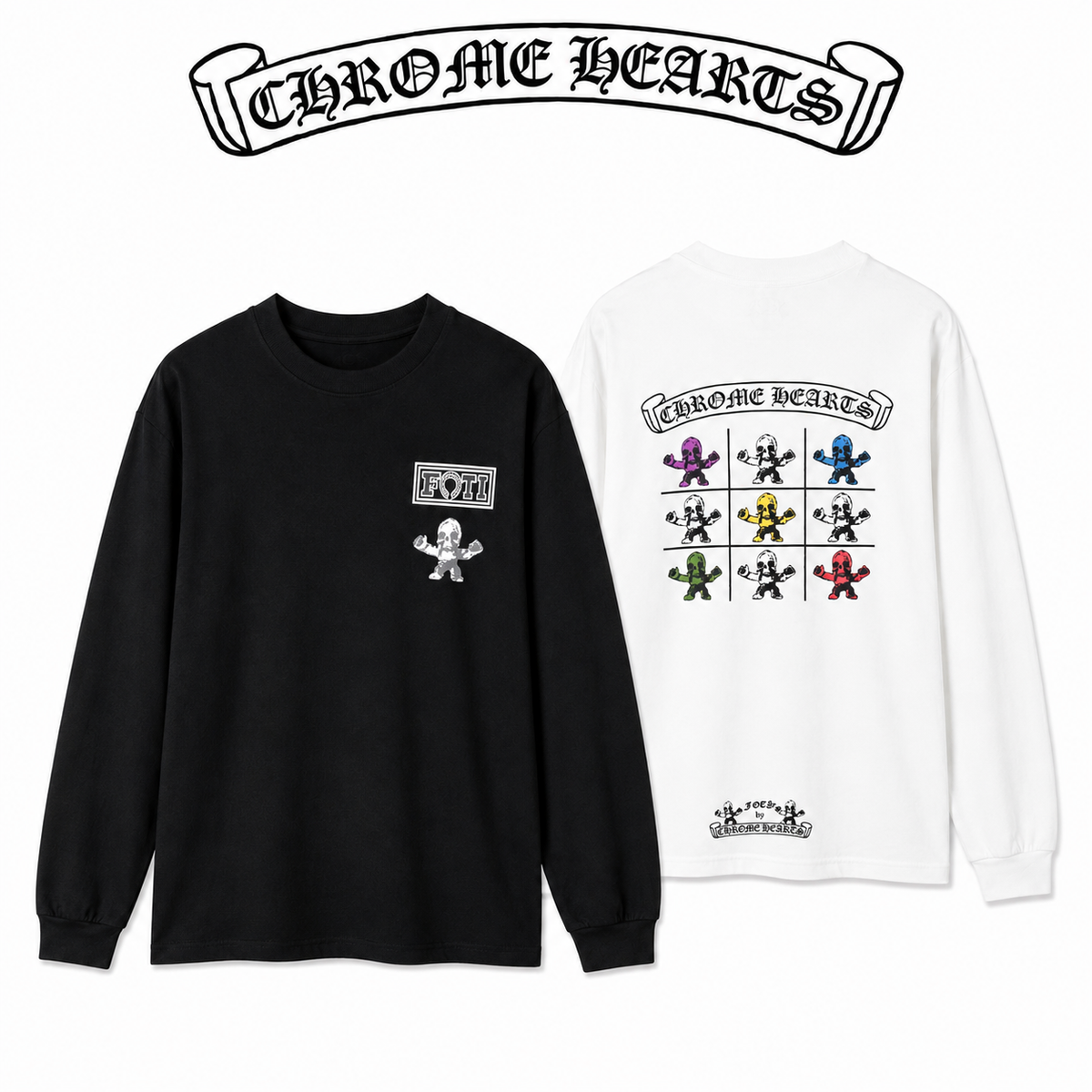 Chrome Hearts クロムハーツ 26SS 春夏 新作 ユニセックス ルーズフィット 320g 双糸コットン100% 長袖Tシャツ ホワイト/黒