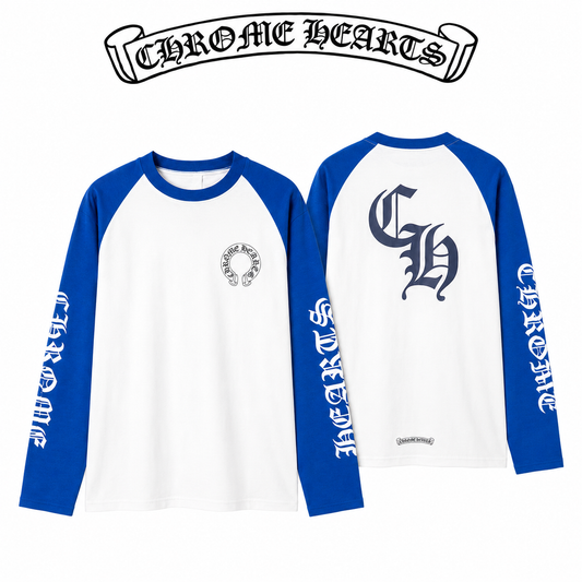 Chrome Hearts クロムハーツ 26SS 春夏 新作 ユニセックス リラックスフィット 320g 双糸コットン 長袖Tシャツ ホワイト×ブルー