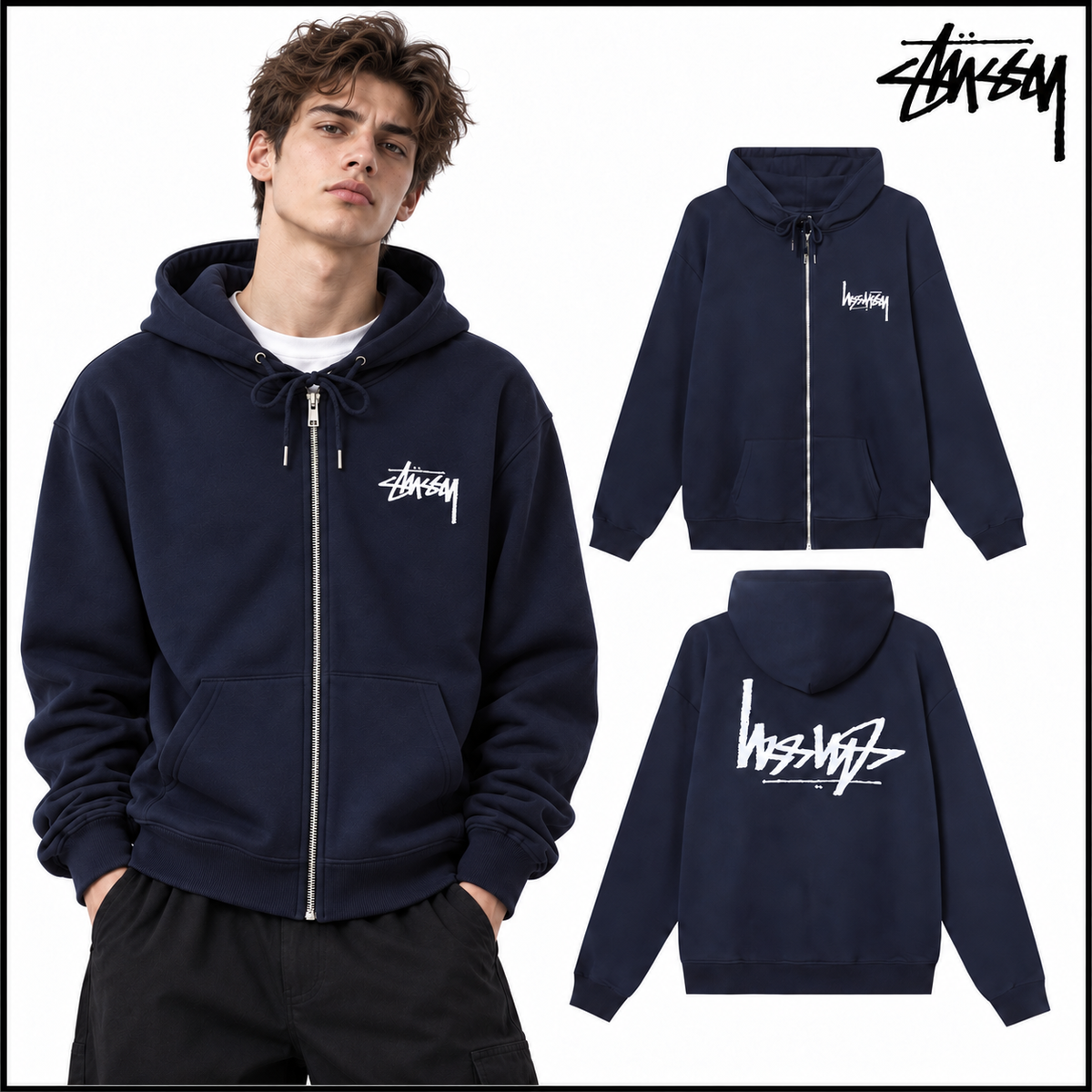 STUSSY スタッシー 反転レタープリント 男女兼用 ズップアップフーディ HN303