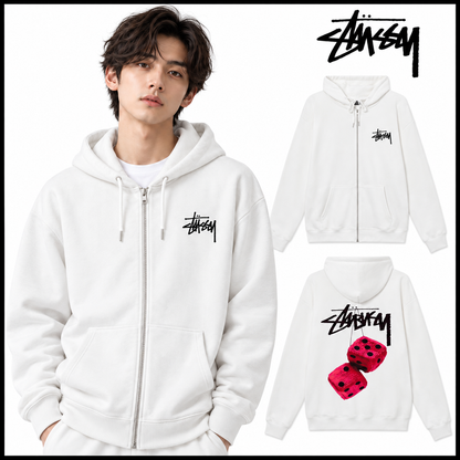 STUSSY スタシー 【HN305】 サイコロ&アルファベットプリント ズッパーフーディージャケット 男女兼用