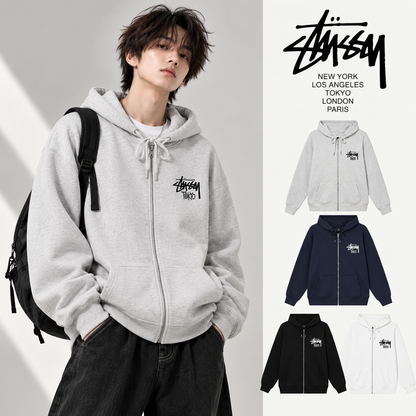 Stussy スタッシー ミラノシティ限定プリント 男女兼用 连帽フード付きフルジップスウェット