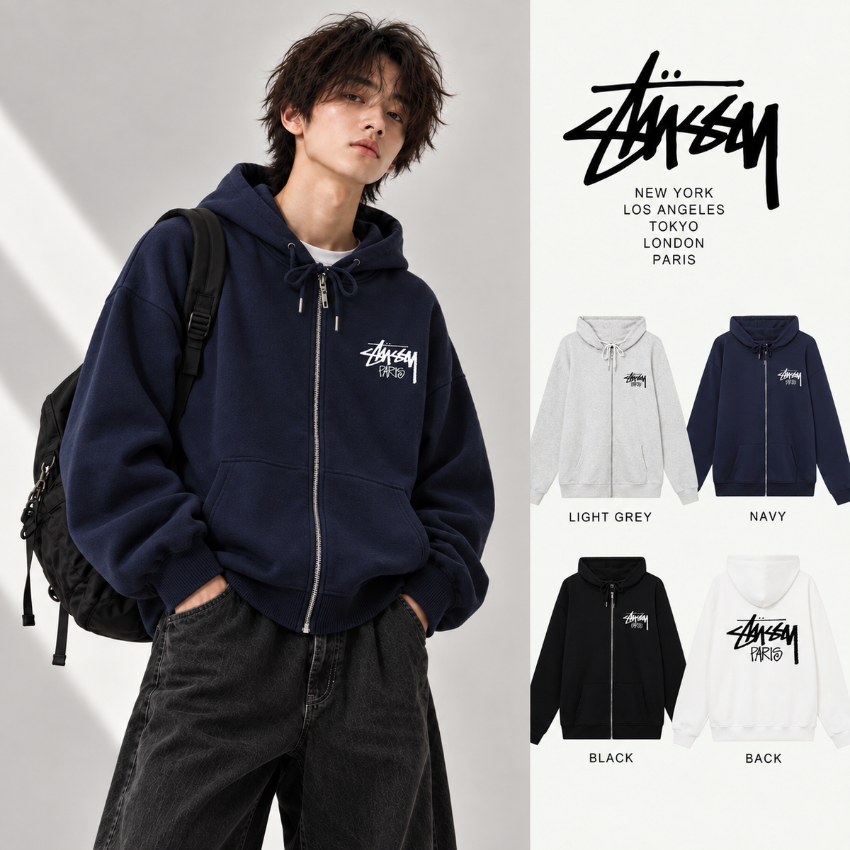 Stussy スタッシー ミラノシティ限定プリントフーディー 09021P90 ホワイト/ブラック/グレー/ネイビー アンビセックス
