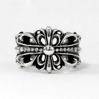 【希少】 CHROME HEARTS クロムハーツ ダブルフローラルクロス ダイヤモンド リング メンズ ダイヤ 指輪フリーサイズ 黒/白/