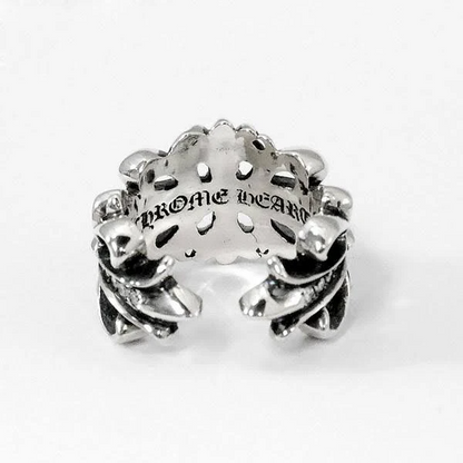 【希少】 CHROME HEARTS クロムハーツ ダブルフローラルクロス ダイヤモンド リング メンズ ダイヤ 指輪フリーサイズ 黒/白/