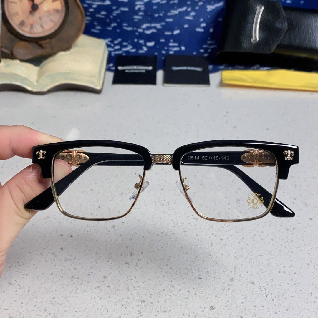 Chrome Hearts Black & Gold Browline Glasses