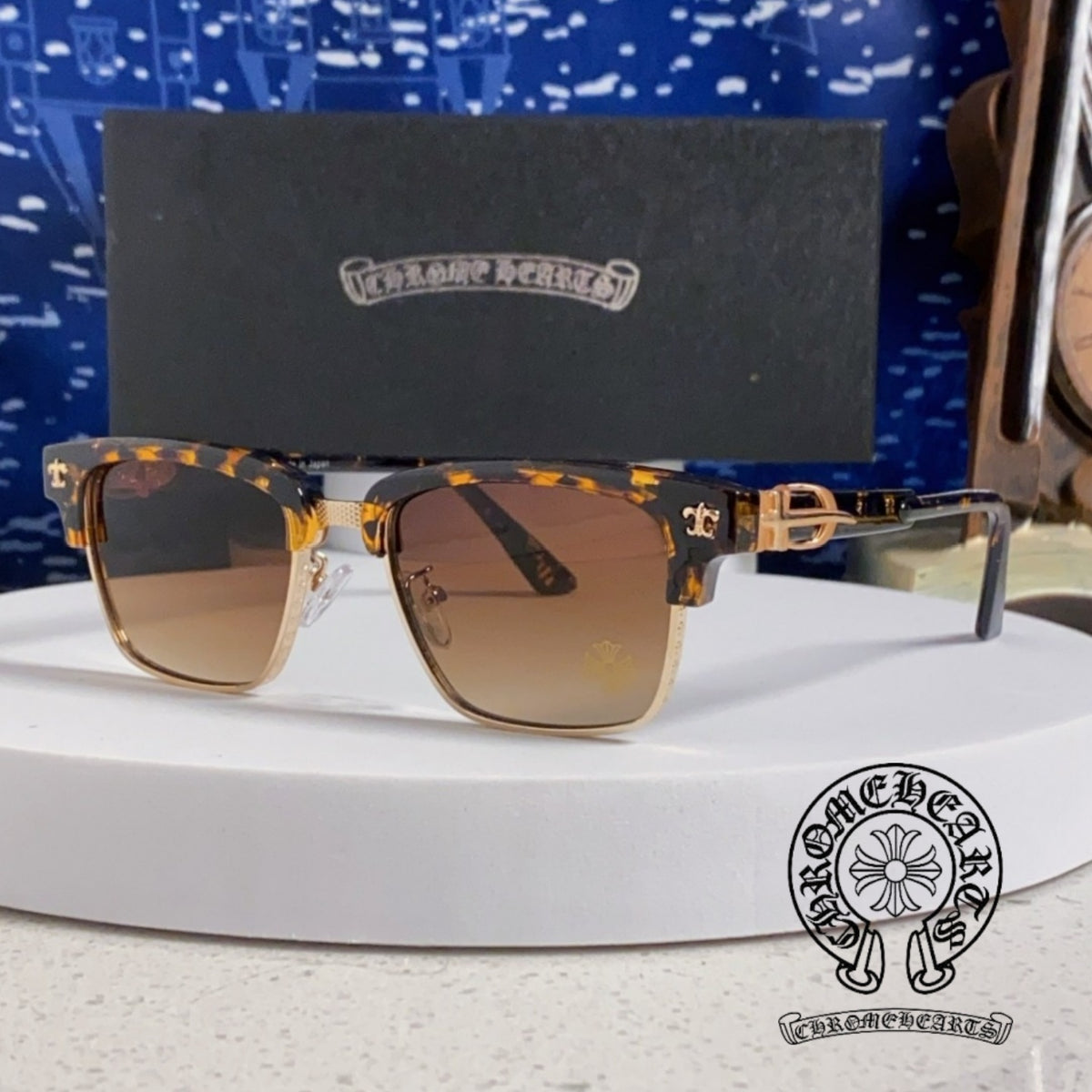 Chrome Hearts Tortoiseshell Browline Glasses