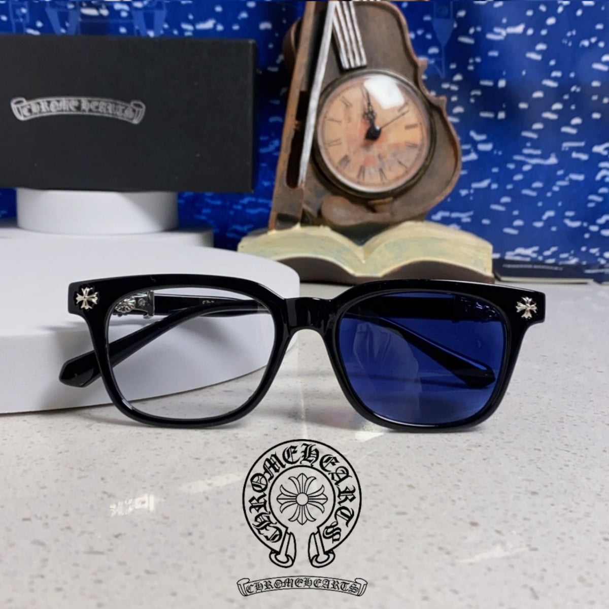 Chrome Hearts COX UCKER Blue Lens Sunglasses