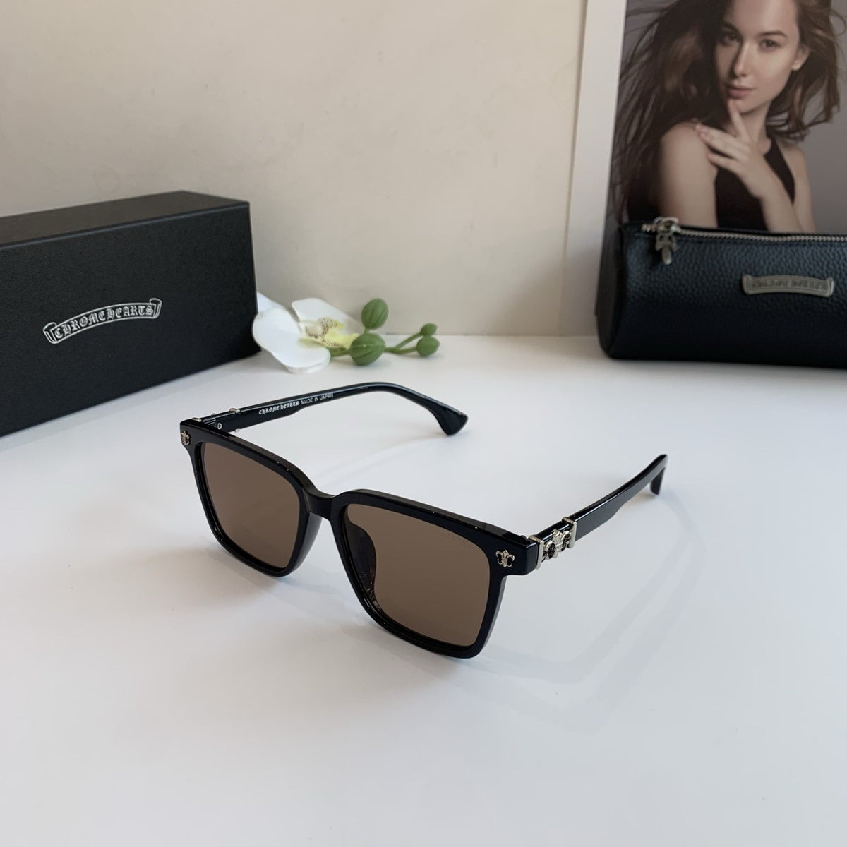 Chrome Hearts Square Brown Lens Sunglasses