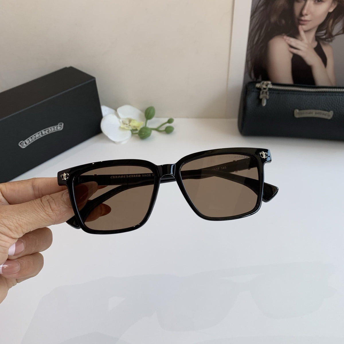 Chrome Hearts Square Brown Lens Sunglasses