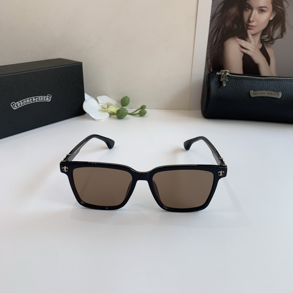 Chrome Hearts Square Brown Lens Sunglasses